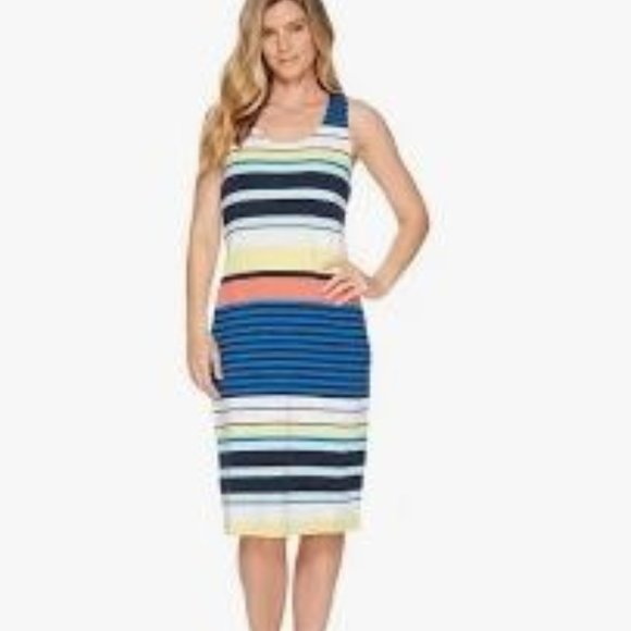 Tommy Bahama Harbour Sea Tank Dress Cobalt Sea Striped Cutout Back Size XS - Picture 1 of 11